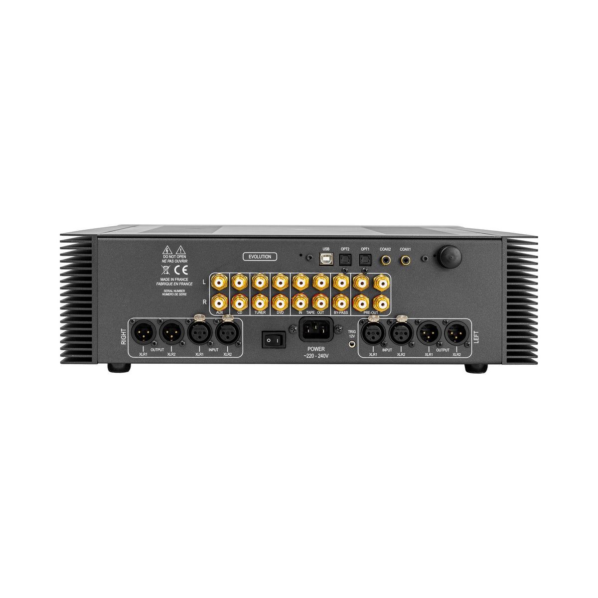 Atoll PR 400 Evolution Vorverstärker – Rückseite (abgebildet mit optionalem Digitaleingang)