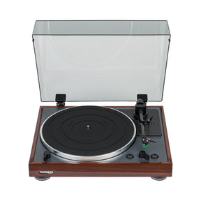 Thorens TD 102 A Plattenspieler in Walnut, Frontansicht von schräg vorne