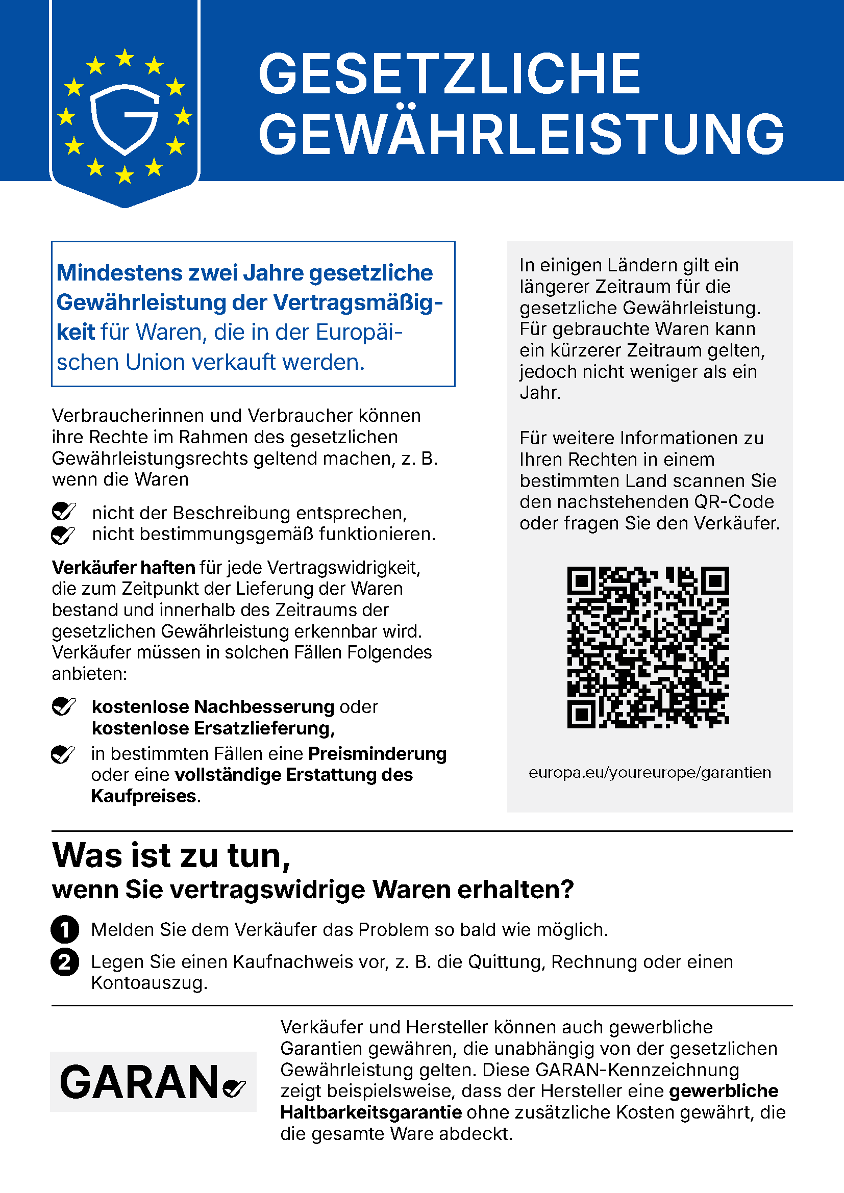 Gesetzliche Gewährleistung – offizieller Hinweis der Europäischen Union (Text folgt)