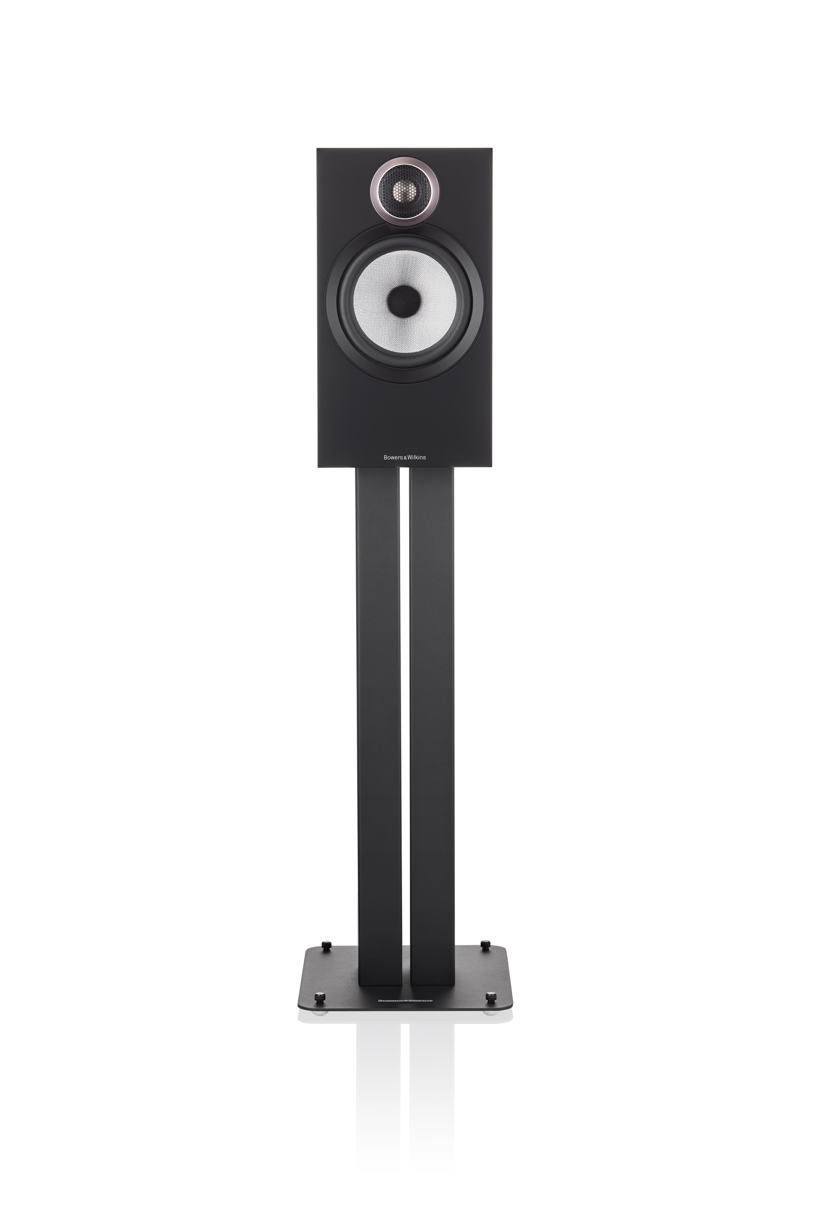 Bowers & Wilkins 606 S3 Schwarz Lautsprecher Front ohne Abdeckung auf Standfuß FS-600 S3 Schwarz