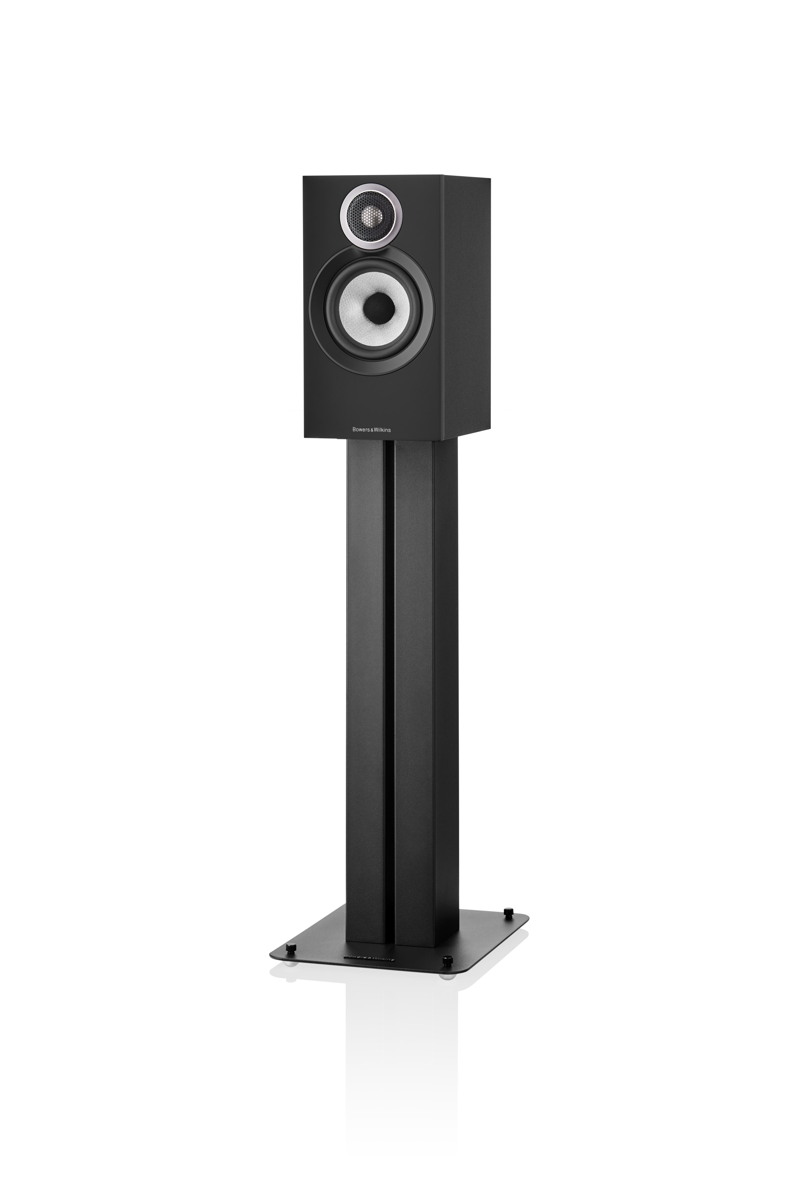 Bowers & Wilkins 607 S3 Schwarz Lautsprecher eingedreht ohne Abdeckung auf Standfuß FS-600 S3 Schwarz