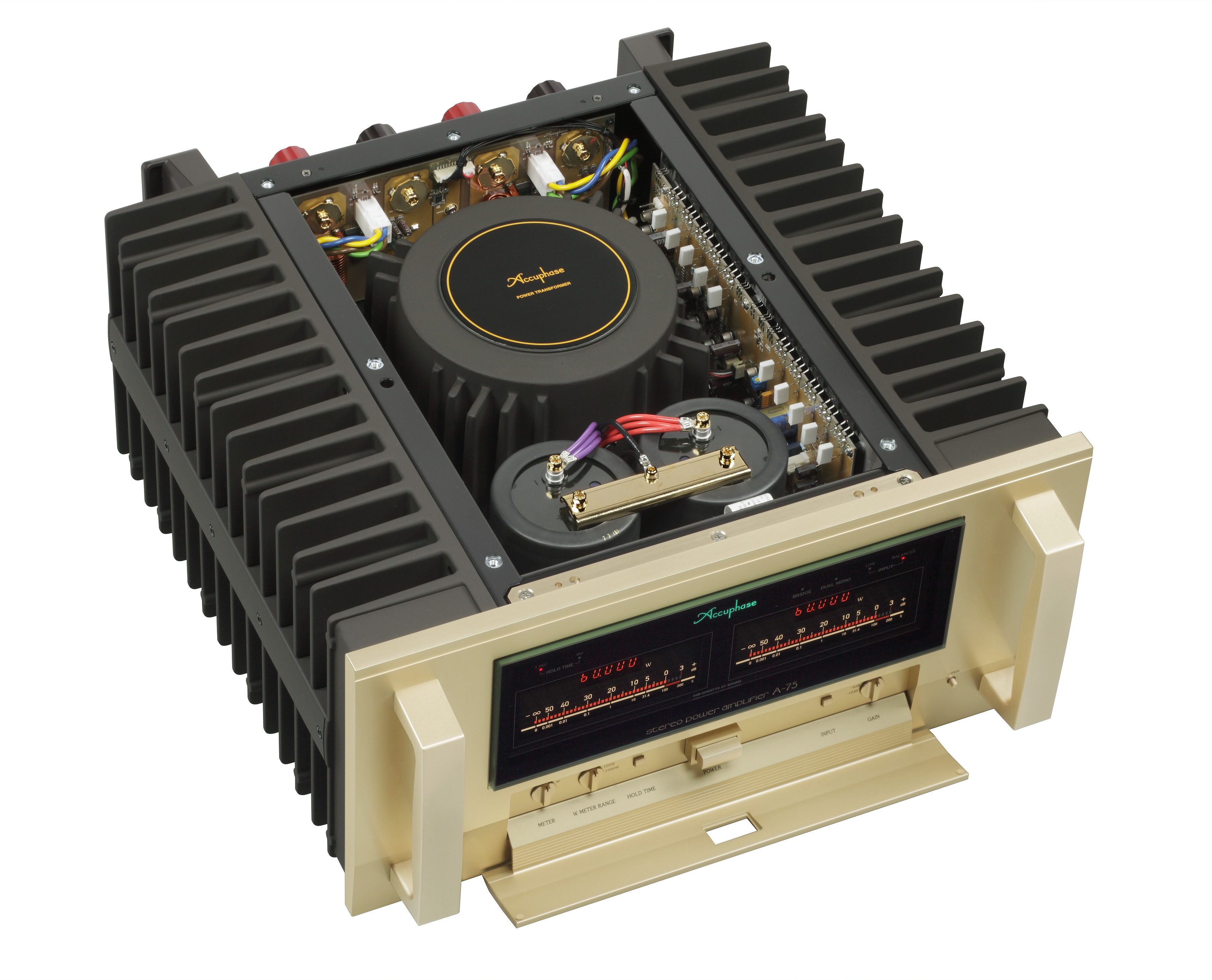 Accuphase A-75 Endstufe mit geöffnetem Gehäuse Diagonal