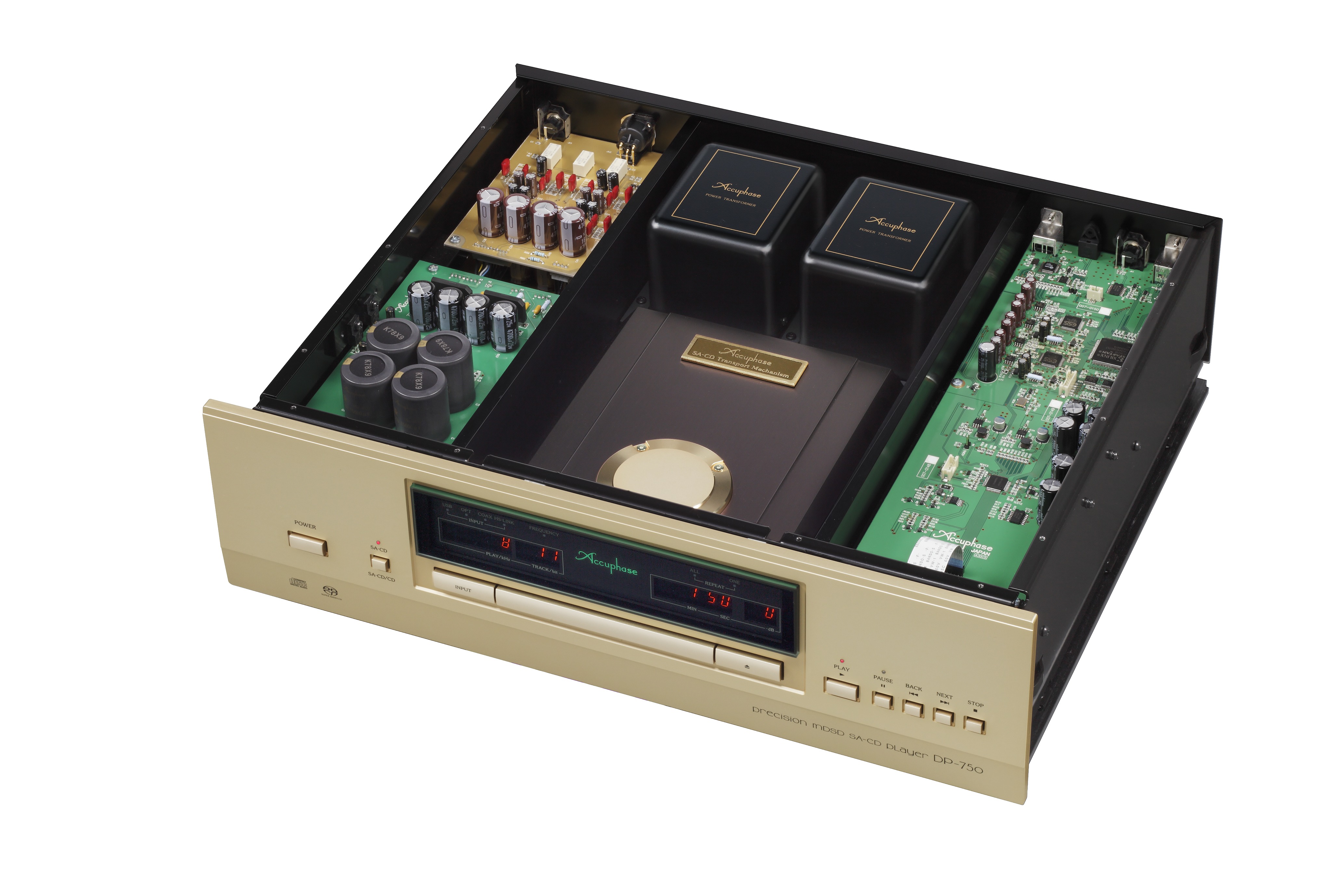 Accuphase DP-750 SACD/CD-Spieler mit geöffnetem Gehäuse