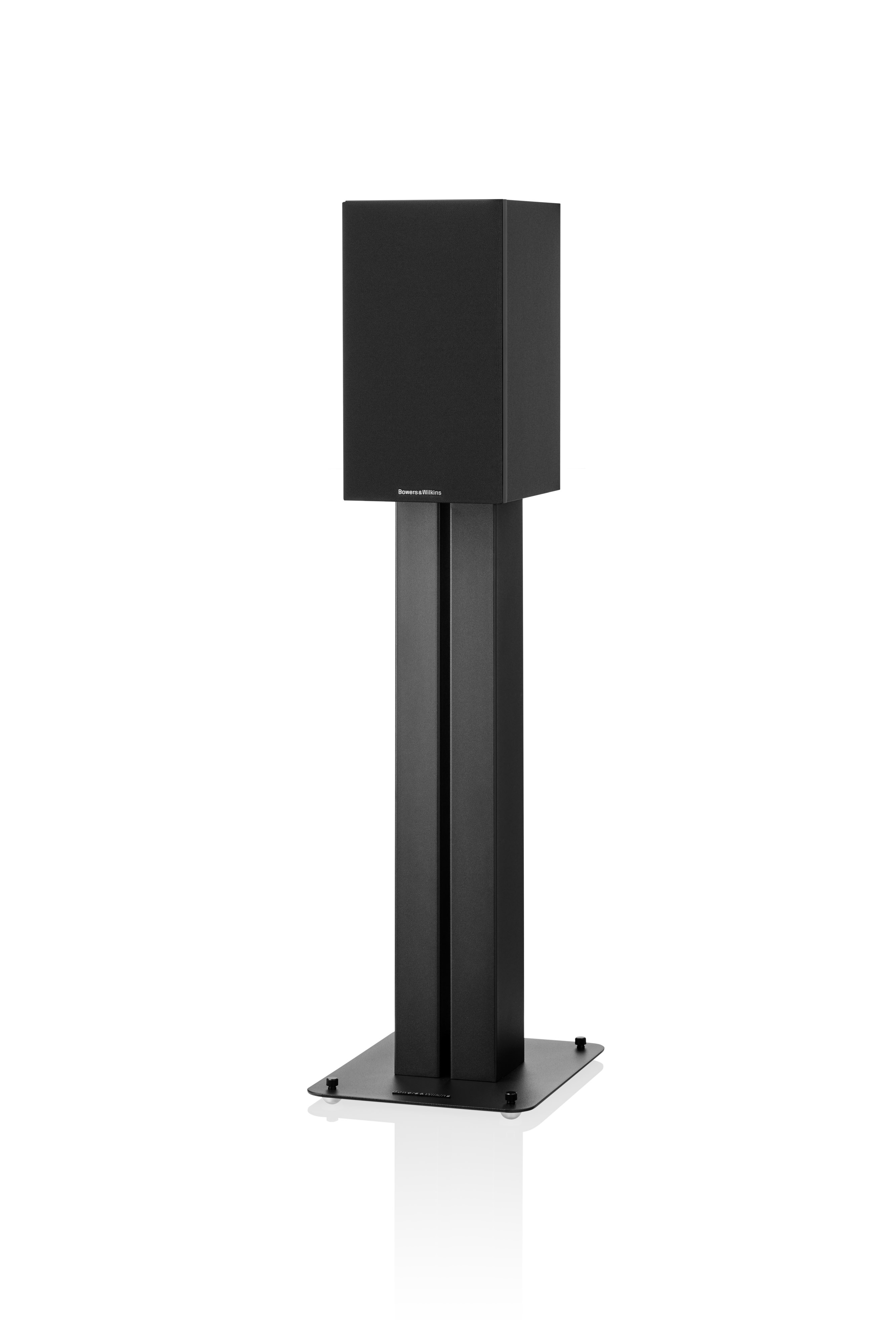 Bowers & Wilkins 607 S3 Schwarz Lautsprecher eingedreht mit Abdeckung auf Standfuß FS-600 S3 Schwarz