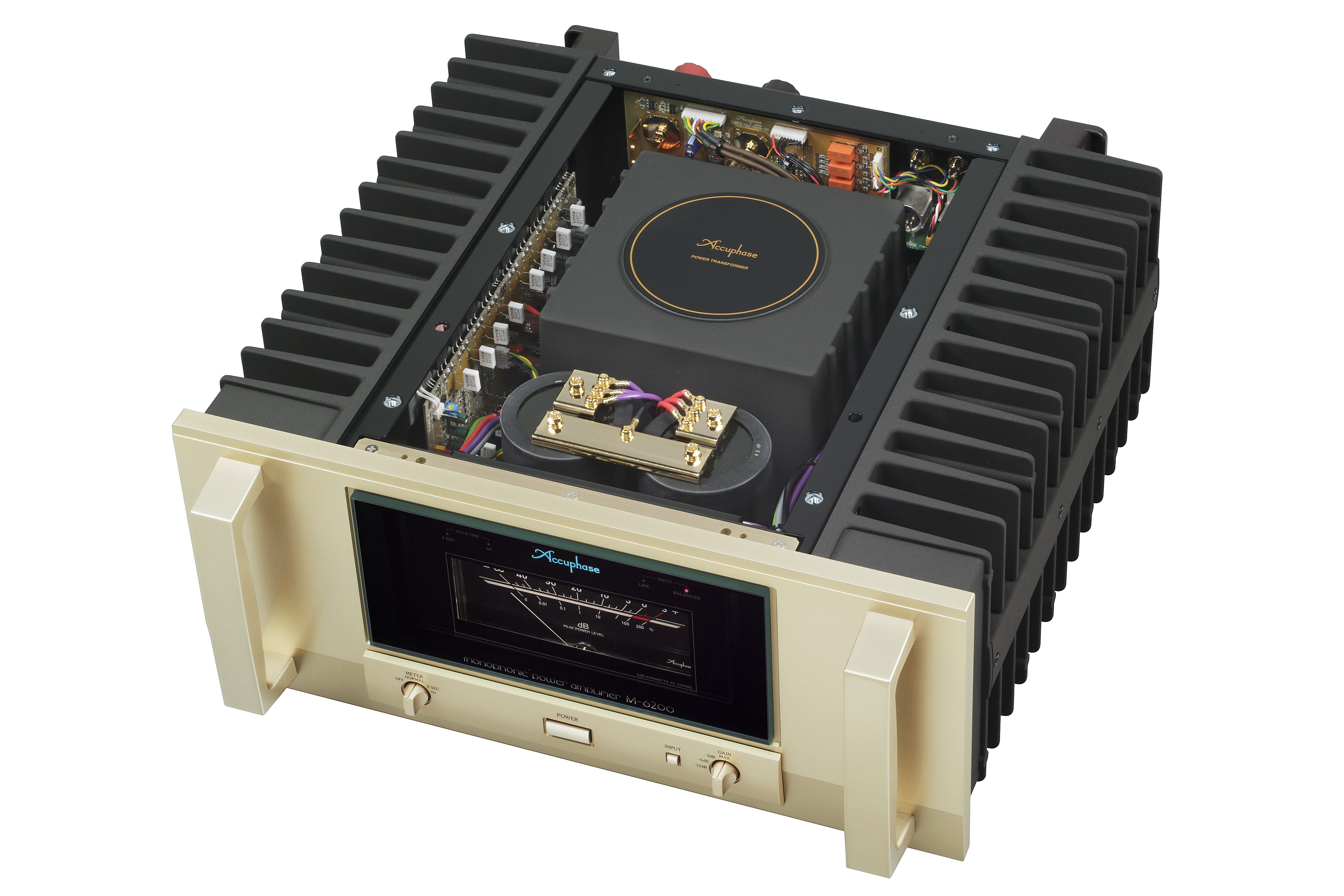 Accuphase M-6200 Endstufe mit geöffnetem Gehäuse Diagonal